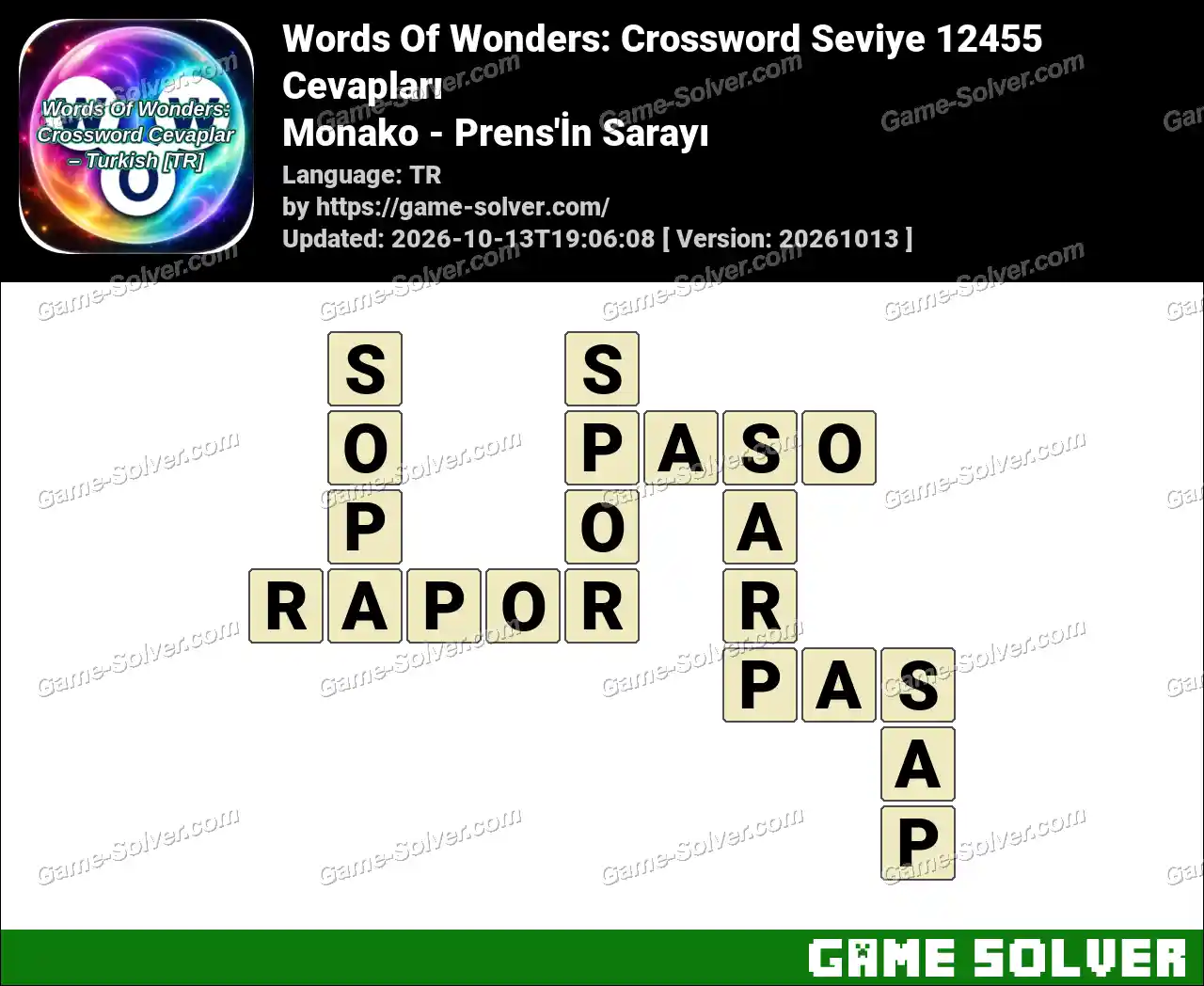 Words Of Wonders: Crossword Seviye 12455 Cevapları – Monako – Prens’İn Sarayı